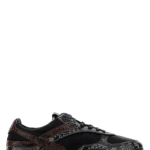 Multicolor fabric and leather sneakers