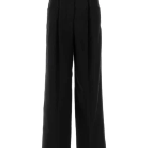Black wool blend wide-leg pant