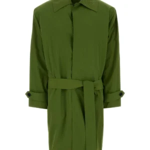Green nylon trench coat