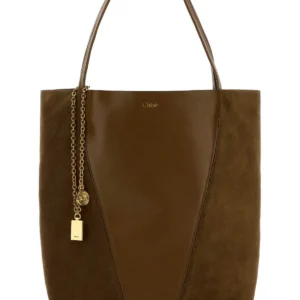 Brown leather and suede ChloÃ¨ Spin shopping bag