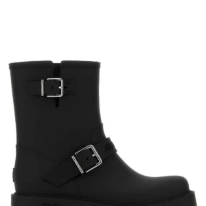 Black rubber Biker Rain ankle boots