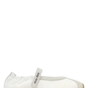 White suede and fabric ballerinas