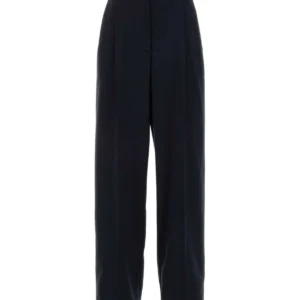 Dark blue stretch wool wide-leg pant