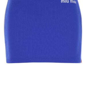 Blue stretch nylon mini skirt