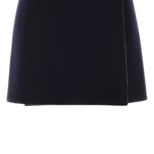 Midnight blue wool blend reversible mini skirt