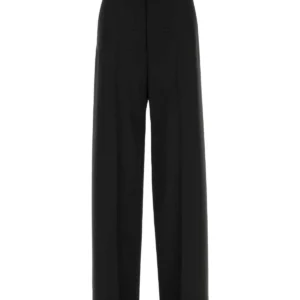 Black wool wide-leg pant