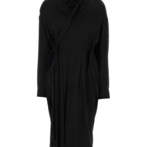 Black satin shirt dress