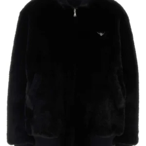 Black eco fur bomber jacket