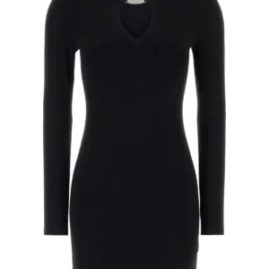 Black stretch viscose blend mini dress