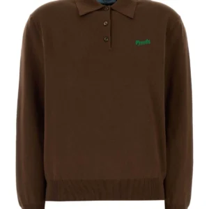 Brown silk blend polo shirt