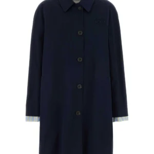 Dark blue poplin trench overcoat