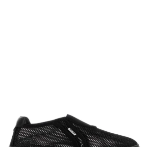 Black mesh slip ons