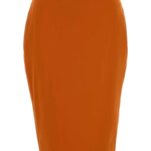 Orange stretch viscose blend skirt