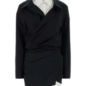 Black stretch poplin mini dress