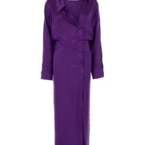 Purple satin shirt dress