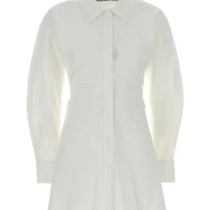 White stretch poplin shirt dress