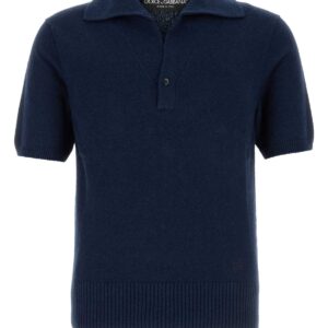 Navy blue cotton blend polo shirt