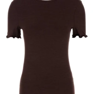 Aubergine stretch silk blend t-shirt