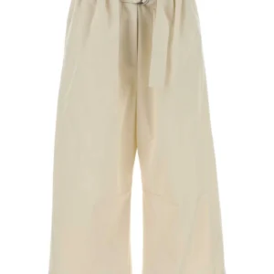 Ivory cotton blend wide-leg pant