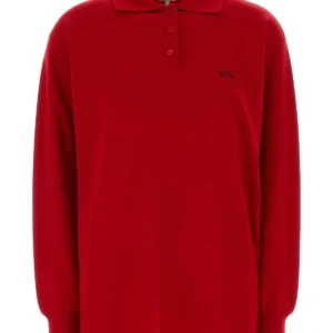 Red stretch cashmere blend polo shirt