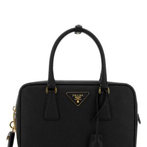 Black leather handbag