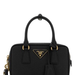 Black leather handbag