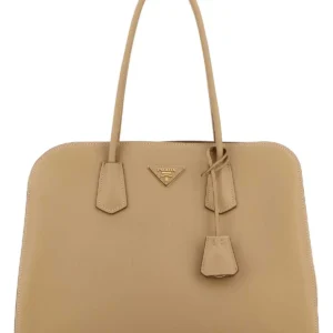 Beige leather shopping bag