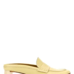 Pastel yellow leather mules
