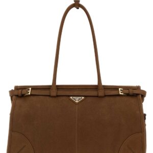 Brown nabuk large Prada Bonnie shopping bag