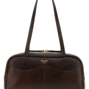 Dark brown leather large Prada Carry shoulder bag