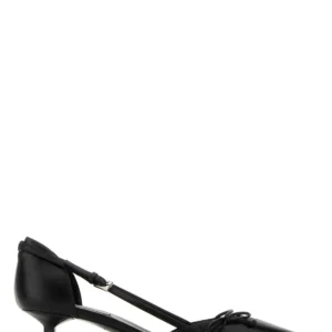 Black leather pumps