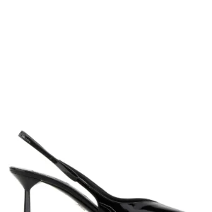 Black leather pumps