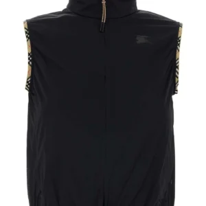 Black stretch nylon sleeveless jacket
