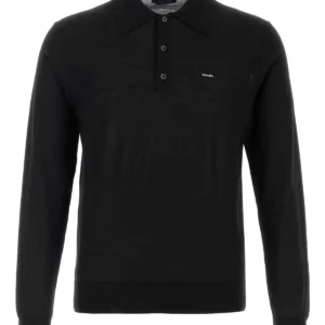 Black wool polo shirt