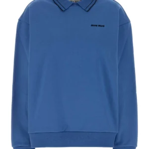 Cerulean blue cotton oversize polo shirt