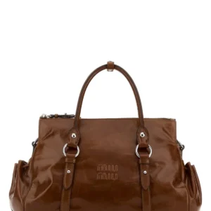 Brown leather handbag