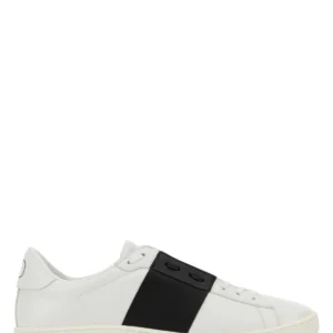 White leather Open sneakers with black band