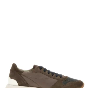Mud fabric and suede sneakers