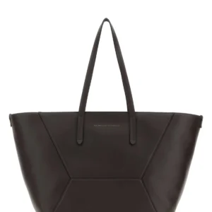 Brown leather shopping bag