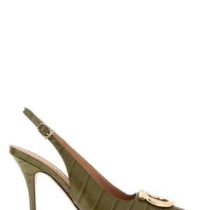 Olive green leather Sara pumps