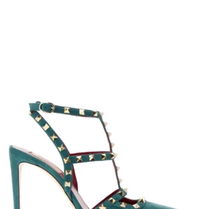 Teal green suede Rockstud pumps