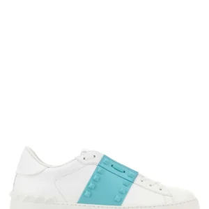 White leather Rockstud Untitled sneakers with light blue band