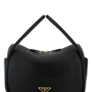 Black leather handbag