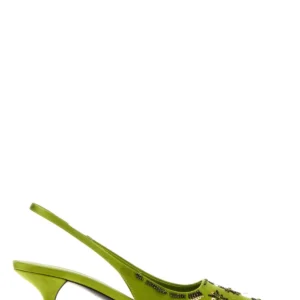 Green satin pumps