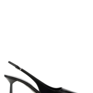 Black leather pumps