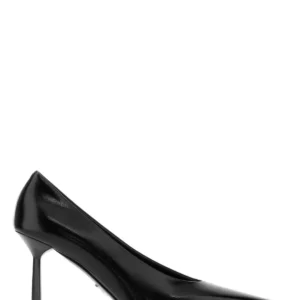 Black leather pumps