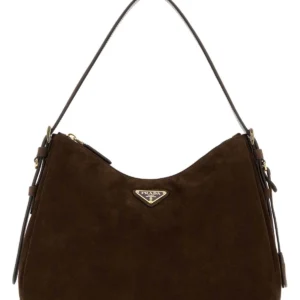Dark brown suede medium Prada AimÃ©e shoulder bag