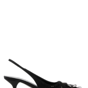 Black satin pumps