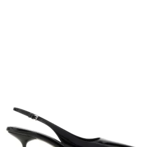 Black leather pumps