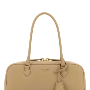 Beige leather medium handbag